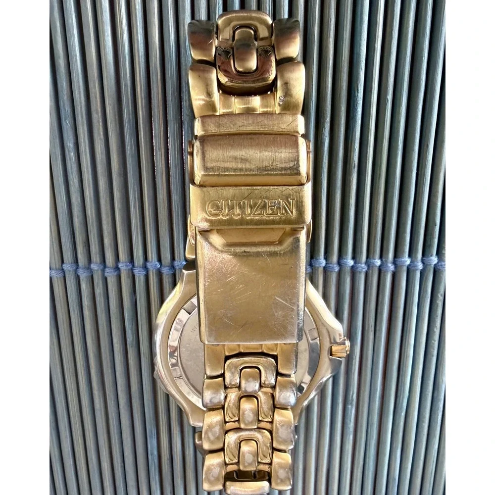 Citizen Eco-Drive Solar-Tech 180 Gold Tone WR200 Watch Working New Cell